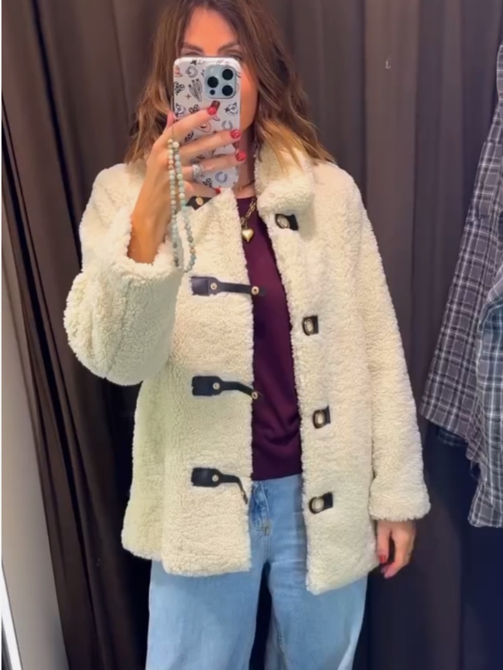 VIRAL NEW ZARA toggle Teddy Coat Off White SIZE XS